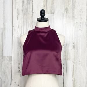 Tobi Satin Crop Top Maroon Mock Neck Dressy Party Special Occasion Size S